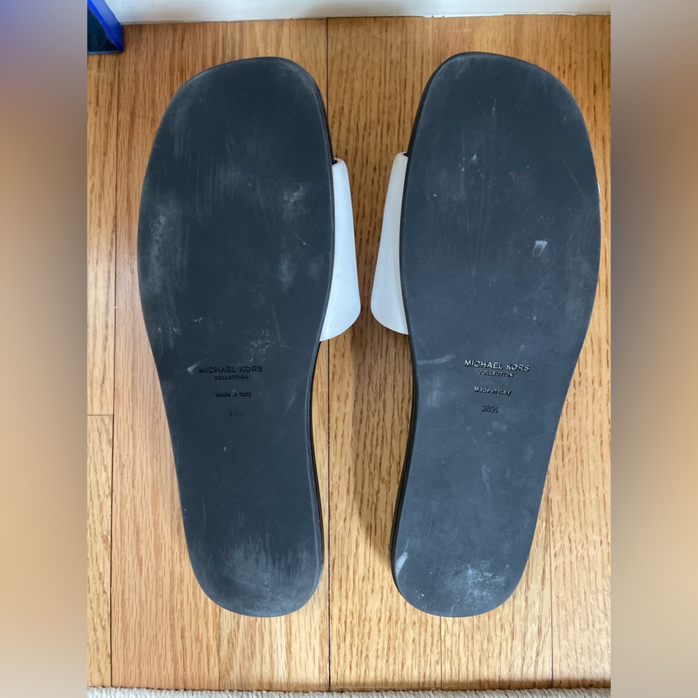Michael Kors Black Slide Sandals with White Logo Inset - Picture 4 of 9